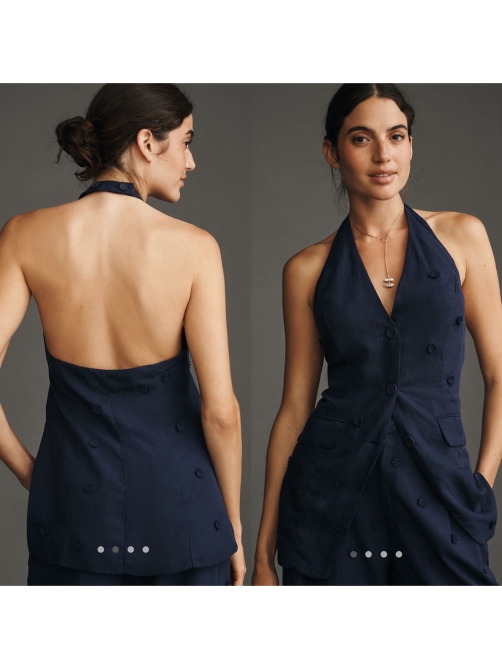2 pieces linen blend halter vest and tailored embellished trousers - Picture 6 of 14